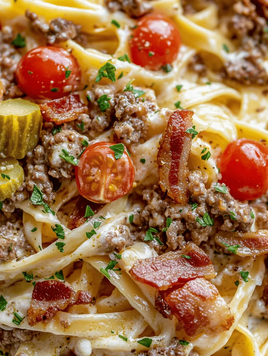 If you're seeking a dish that perfectly embodies indulgence, look no further than the Loaded Bacon Cheeseburger Alfredo Pasta. This creative fusion combines two beloved comfort foods—cheeseburgers and creamy pasta—into a single, mouthwatering meal that will have your taste buds singing. Imagine the rich flavors of a juicy cheeseburger melded with the creamy decadence of Alfredo sauce, all while being embellished with crispy bacon. It’s a dish that promises satisfaction and is sure to impress family and friends alike.