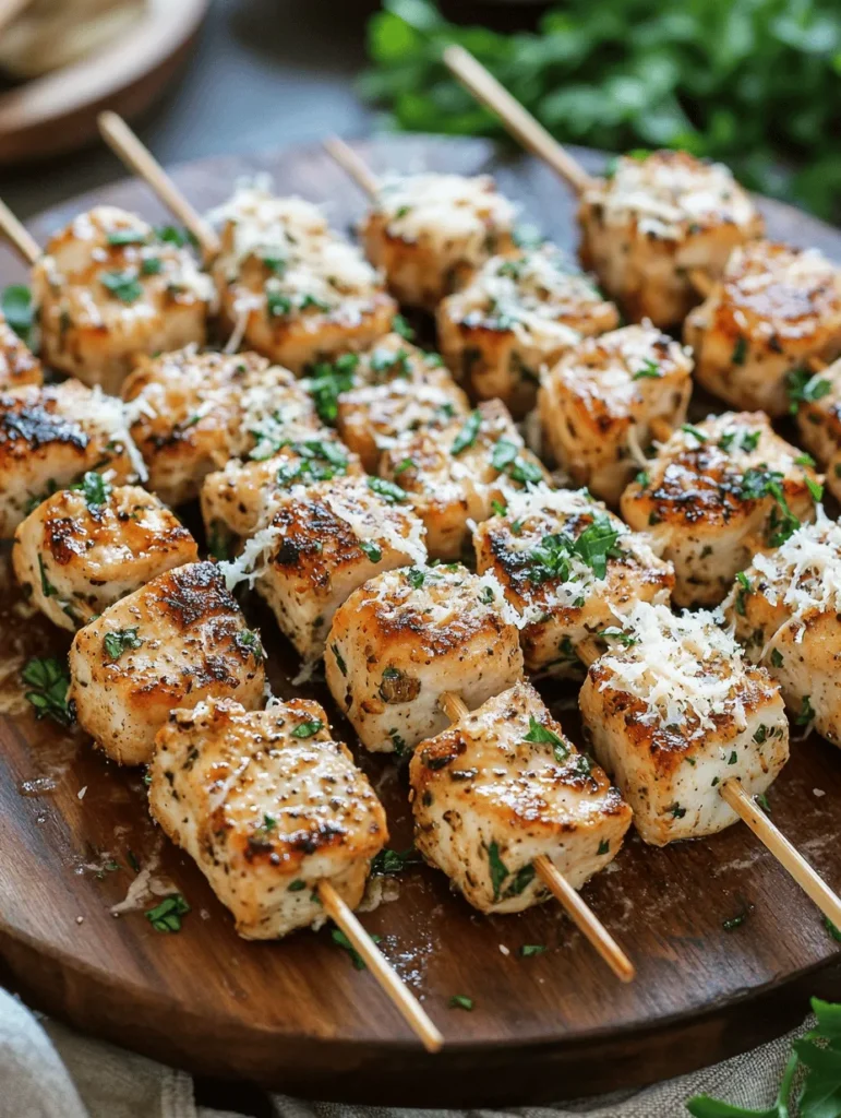 If you're looking for a dish that brings flavor to any gathering—be it a lively dinner party, a casual family meal, or a summer barbecue—look no further than Garlic Parmesan Chicken Skewers. This delightful recipe combines the juicy tenderness of chicken with the rich, savory notes of garlic and the distinct nuttiness of Parmesan cheese. What makes this dish even more appealing is its simplicity; with a few straightforward ingredients and minimal preparation time, you can create an impressive dish that will have your guests raving.