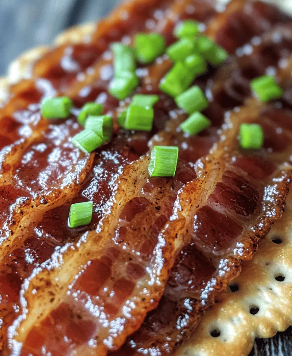 If you're searching for a unique and irresistible snack that effortlessly combines sweet, savory, and crunchy flavors, look no further than Sweet and Crunchy Candied Bacon Crackers. This recipe elevates simple ingredients into a gourmet delight that will tantalize your taste buds and leave your guests asking for more. The combination of crispy bacon coated in a sweet caramelized glaze, paired with the crunch of water crackers, creates an unforgettable treat perfect for any occasion.