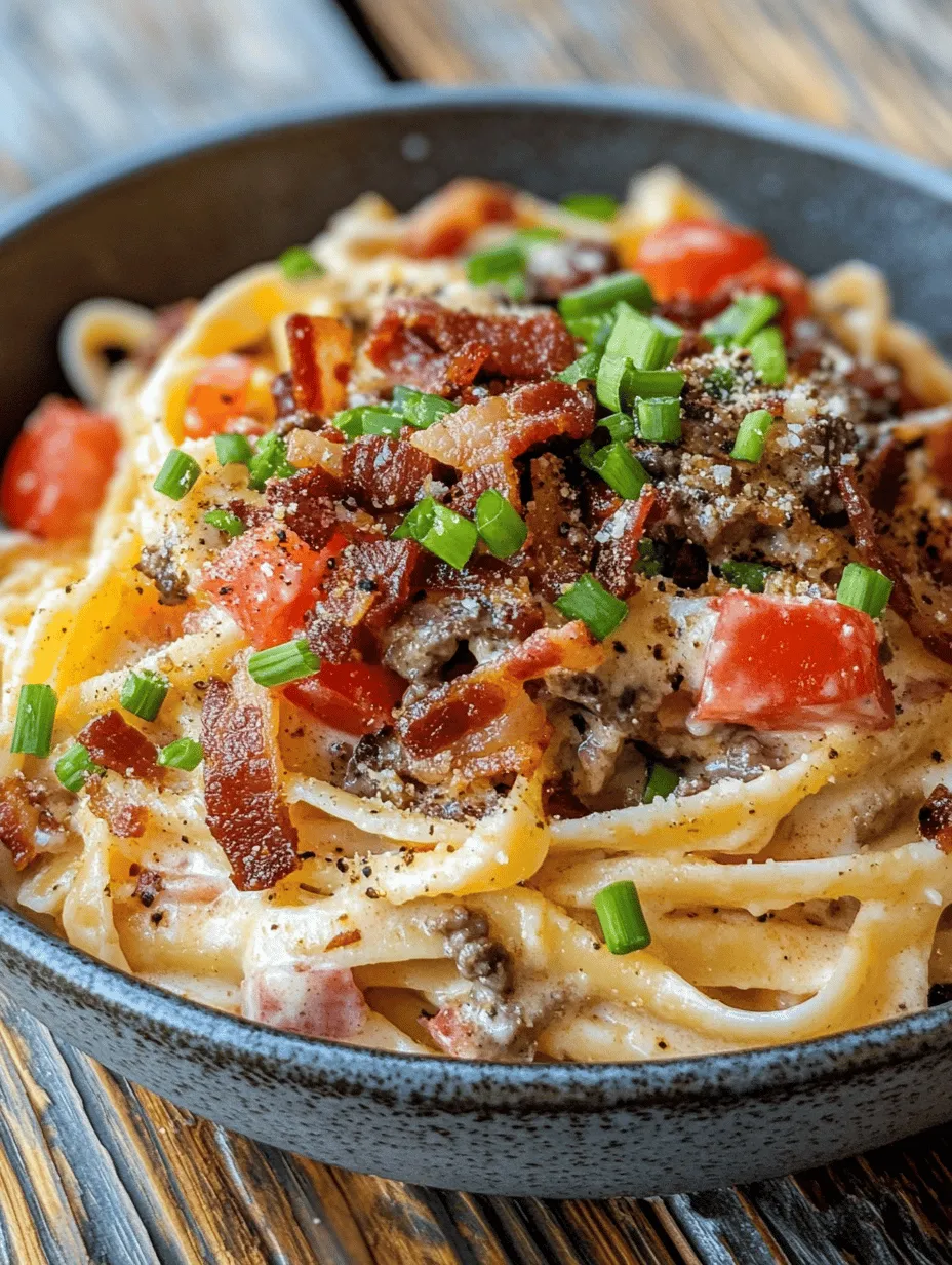 In the world of culinary creations, few dishes can claim the title of “comfort food” quite like pasta. Now, imagine taking two beloved classics—the cheeseburger and creamy Alfredo pasta—and merging them into one mouthwatering dish that will make your taste buds dance with joy. Welcome to the loaded bacon cheeseburger Alfredo pasta, a recipe that not only satisfies your cravings but also presents itself as a comforting meal in a busy lifestyle. With our hectic schedules, finding quick and easy recipes becomes essential, and this dish delivers just that, making it perfect for weeknight dinners or casual gatherings.