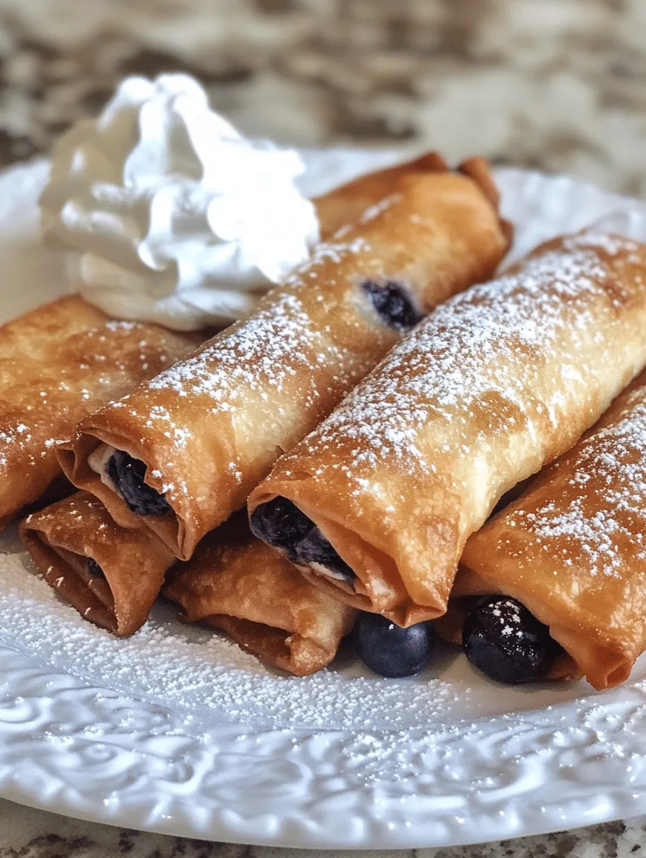 Indulging in sweet treats is one of life’s greatest pleasures, and there’s something undeniably delightful about the combination of blueberries and cream cheese. The Blueberry Bliss Cream Cheese Egg Rolls take this classic pairing to a new level, transforming them into a crispy, golden dessert that is both visually appealing and irresistibly delicious. This recipe captures the essence of summer with its vibrant blueberries, perfectly complemented by the rich, creamy texture of cream cheese, all wrapped in a crunchy egg roll shell.