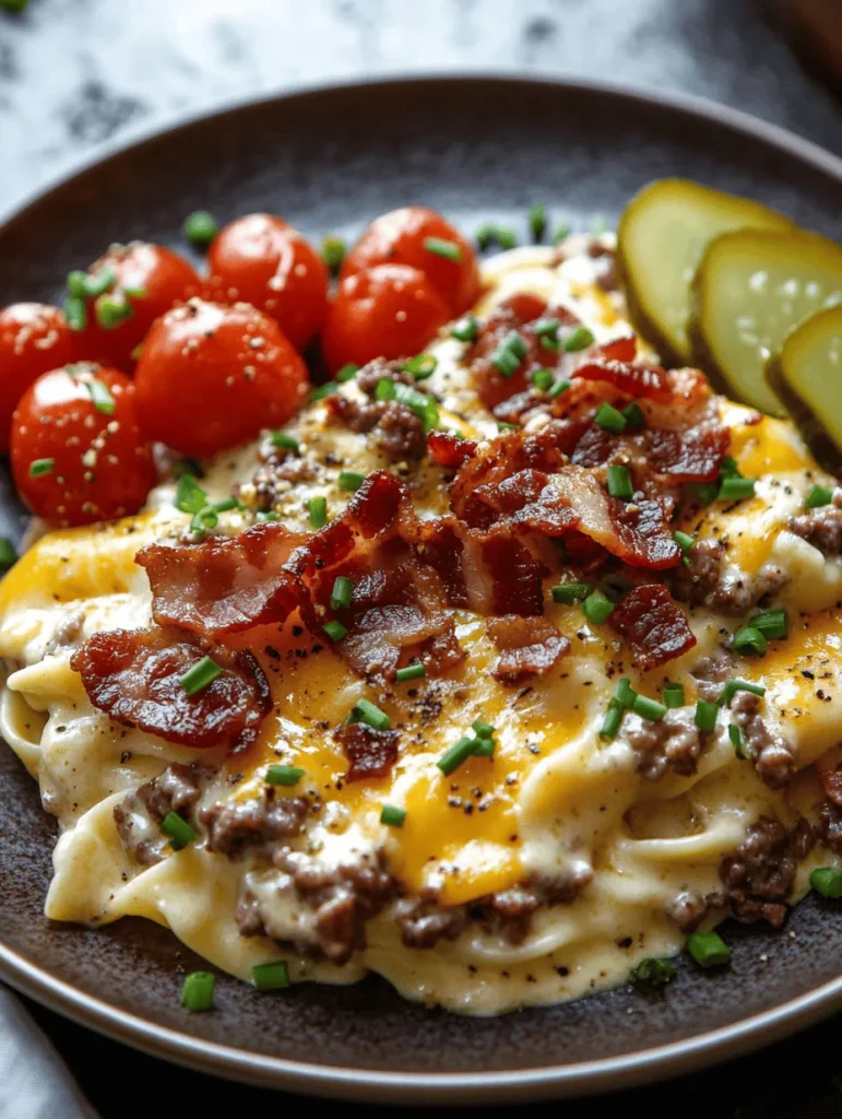 When it comes to comfort food, few dishes can rival the creamy indulgence of pasta. The warm embrace of a rich sauce, combined with hearty ingredients, creates a culinary experience that feels like a hug on a plate. Among the myriad of pasta options, the Creamy Loaded Bacon Cheeseburger Alfredo Pasta stands out as a glorious fusion of flavors that tantalizes both pasta lovers and burger enthusiasts alike. This dish seamlessly marries the beloved elements of a classic cheeseburger—savory ground beef, crispy bacon, and melty cheese—with the velvety smoothness of Alfredo sauce, resulting in a truly unique meal that is perfect for family dinners, potlucks, or even special occasions.