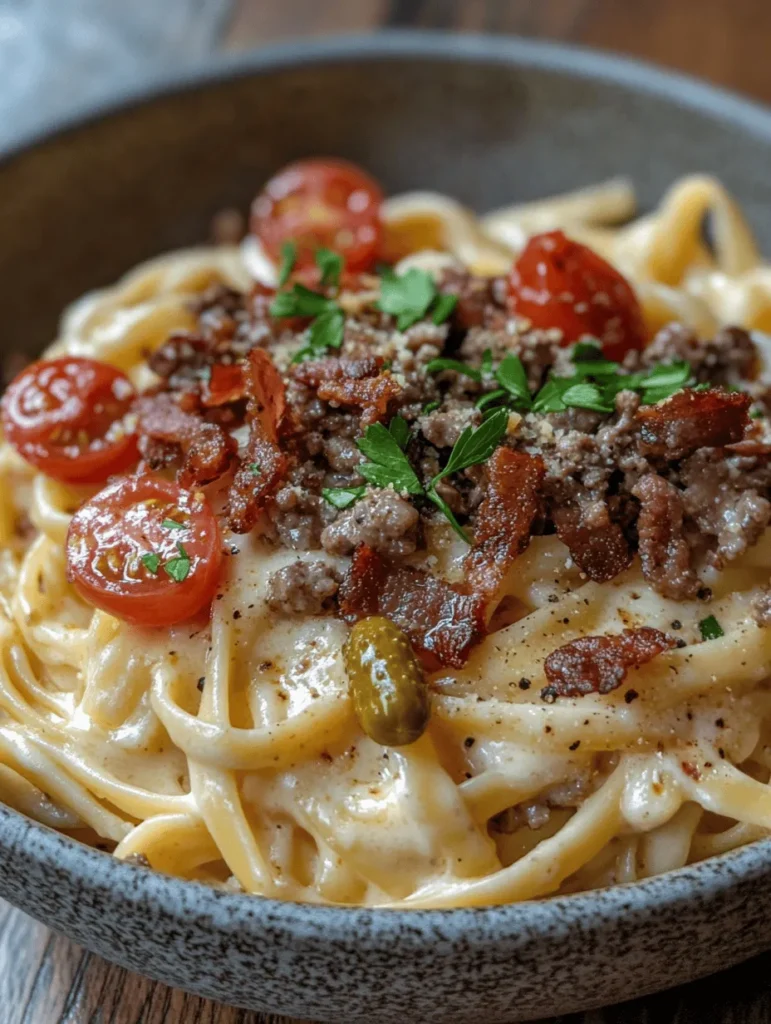 In the culinary landscape, few dishes evoke the same sense of comfort and satisfaction as an indulgent loaded bacon cheeseburger Alfredo pasta. This dish is a glorious marriage of two beloved comfort foods: the classic cheeseburger and creamy pasta. It's a rich, creamy concoction that tantalizes the taste buds, showcasing a medley of flavors that are both familiar and exciting. Picture this: tender fettuccine pasta enveloped in a velvety Alfredo sauce, complemented by the savory notes of ground beef, crispy bacon, and a hint of garlic, topped with melty cheese. Whether you're preparing for a family dinner, a cozy night in, or simply craving something indulgent, this recipe is guaranteed to impress.