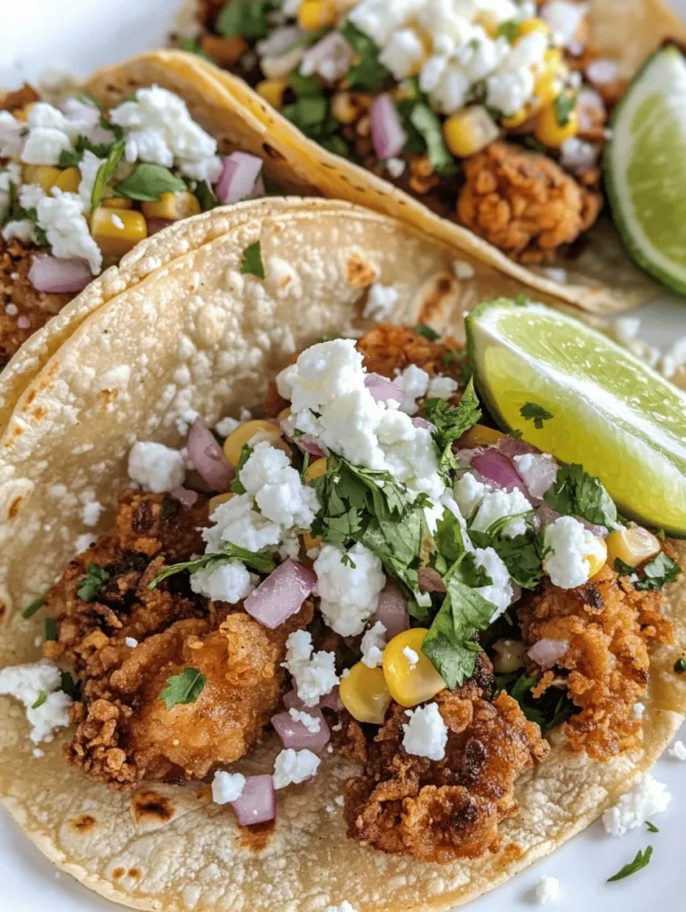 Tacos are a beloved staple in many cuisines, and the combination of fried chicken and street corn elevates this classic dish to new heights. Our Flavor-Packed Fried Chicken Street Corn Tacos take traditional taco elements and fuse them with the irresistible crunch of crispy fried chicken and the vibrant, zesty flavors of street corn salsa. This delightful dish is perfect for a casual weeknight dinner or a lively gathering with friends and family. With each bite, you'll experience a medley of textures and flavors that are sure to impress.