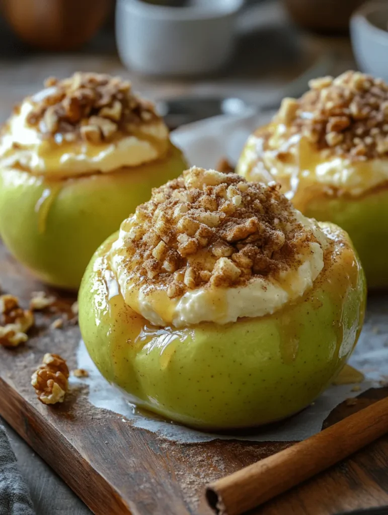 To fully appreciate Cheesecake Stuffed Baked Apples, it’s helpful to understand the history of the two beloved components: baked apples and cheesecakes. Baked apples have been a comforting dish for centuries, often seen in traditional American cuisine. This dessert celebrates the simplicity of fresh fruit, which is enhanced by the warmth of baking, allowing the natural sugars to caramelize and the flavors to deepen. The tradition of stuffing apples can be traced back to various cultures, with each adding their unique spin to this classic comfort food.